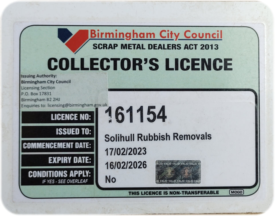 Birmingham City Council Licensed scrap metal dealer